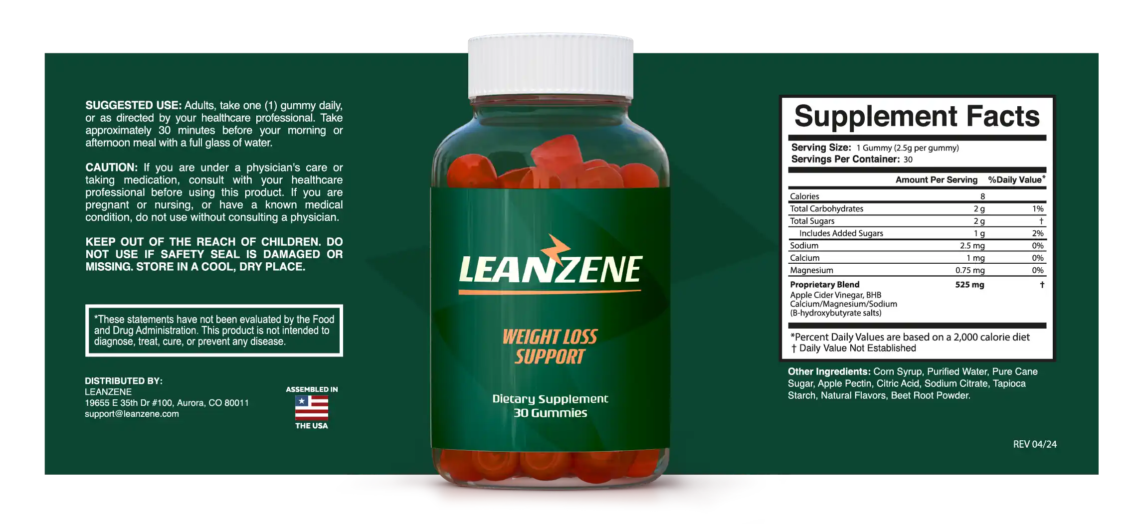 Leanzene Weight Loss Supplement Label
